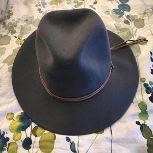 New Slate Gray Felt Hat with Brown Leather Band